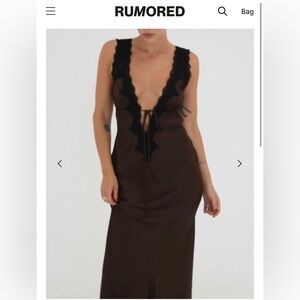 Rumored Brown Slip Maxi Dress with Plunge Neckline